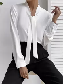 Firerie 素色繫帶領襯衫 - 白色 - 查看 5