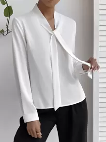 Firerie 素色繫帶領襯衫 - 白色 - 查看 6