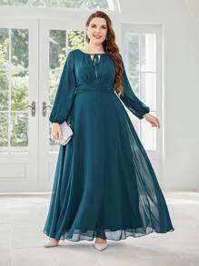 SHEIN Belle Plus Tie Front Lantern Sleeve Chiffon Bridesmaid Dress
