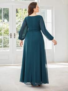 SHEIN Belle Plus Tie Front Lantern Sleeve Chiffon Bridesmaid Dress