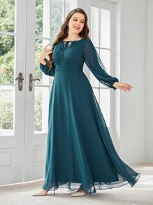 SHEIN Belle Plus Tie Front Lantern Sleeve Chiffon Bridesmaid Dress
