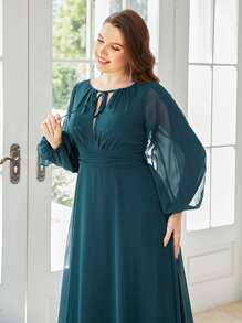 SHEIN Belle Plus Tie Front Lantern Sleeve Chiffon Bridesmaid Dress