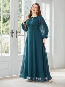 SHEIN Belle Plus Tie Front Lantern Sleeve Chiffon Bridesmaid Dress