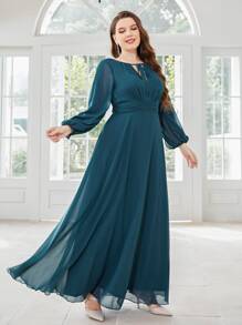 SHEIN Belle Plus Tie Front Lantern Sleeve Chiffon Bridesmaid Dress