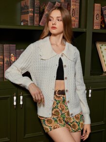 SHEIN MOD 貝殼邊紋理質感針織開衫 - 米色 - 查看 1