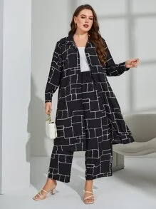 Mulvari 大碼幾何印花落肩袖襯衫和褲子 - 黑色 - 查看 6