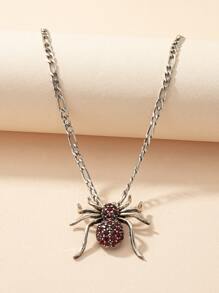 Rhinestone Decor Spider Charm Necklace - Antique Silver - View 2