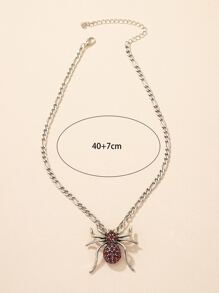 Rhinestone Decor Spider Charm Necklace - Antique Silver - View 4