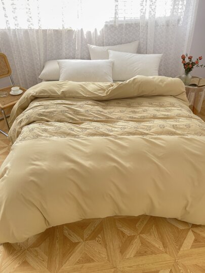 Floral Embroidered Duvet Cover Without Filler