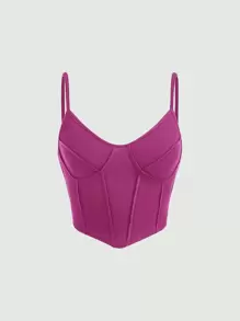 SHEIN MOD Solid Asymmetrical Hem Cami Top - Red Violet - View 1