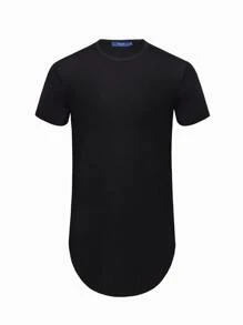 Men Zipper Side Asymmetrical Hem Short Sleeve Tee - Black - View 3