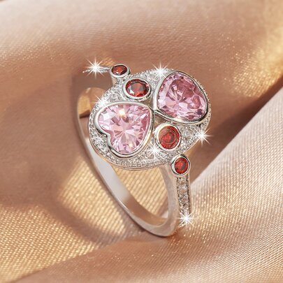 Cubic Zirconia Heart Decor Ring