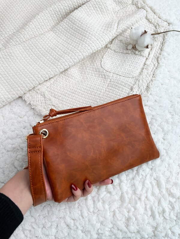 Eyelet Detail Square Bag With Wristlet Hight Quality Leather