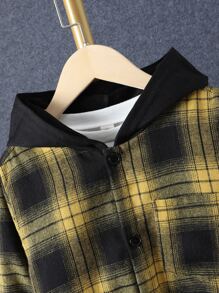 SHEIN Boys 1pc Plaid Print Button Front Hooded Shirt & 1pc Sweatpants - Multicolor - View 8