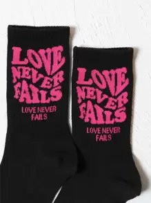 Slogan Graphic Crew Socks - Black - View 3