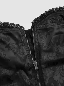 ROMWE PUNK Áo sơ mi nữ Tương phản ren viền lá sen màu trơn Hấp dẫn - màu đen - Xem 4