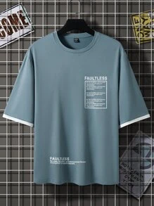 Manfinity Tops Nam Slogan Giải trí - Màu xanh bụi bặm - Xem 1