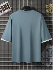 Manfinity Tops Nam Slogan Giải trí - Màu xanh bụi bặm - Xem 2