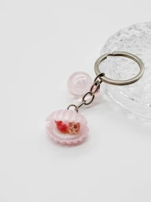 美人魚裝飾貝殼邊吊墜鑰匙圈 - 彩色 - 查看 1