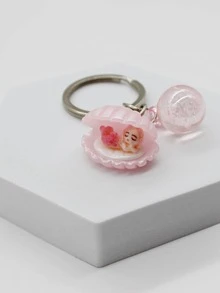 美人魚裝飾貝殼邊吊墜鑰匙圈 - 彩色 - 查看 2