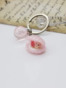 美人魚裝飾貝殼邊吊墜鑰匙圈 - 彩色 - 查看 3