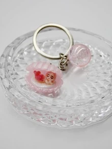 美人魚裝飾貝殼邊吊墜鑰匙圈 - 彩色 - 查看 4
