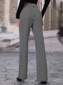 SHEIN Frenchy Houndstooth High Waisted Flare Leg Trousers - Black and White - View 2