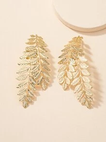 Leaf Design Earrings - Yellow Gold - View 2