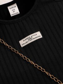 SHEIN Đầm Gái Gân đan Cắt ra Đắp vá màu trơn Ăn mặc đẹp - màu đen - Xem 3