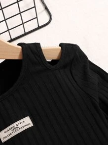 SHEIN Đầm Gái Gân đan Cắt ra Đắp vá màu trơn Ăn mặc đẹp - màu đen - Xem 4