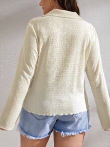 SHEIN EZwear 大碼前紐扣紋理質感T恤 - 白色 - 查看 2