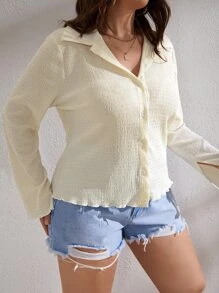 SHEIN EZwear 大碼前紐扣紋理質感T恤 - 白色 - 查看 5