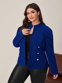 SHEIN Clasi Plus Double Button Jacket Winter Fall Autumn - Royal Blue - View 2