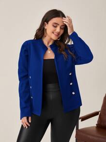 SHEIN Clasi Plus Double Button Jacket Winter Fall Autumn - Royal Blue - View 5