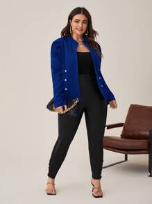 SHEIN Clasi Plus Double Button Jacket Winter Fall Autumn - Royal Blue - View 6