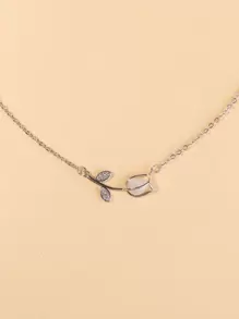 水鑽裝飾花朵掛飾項鍊 - 銀色 - 查看 1