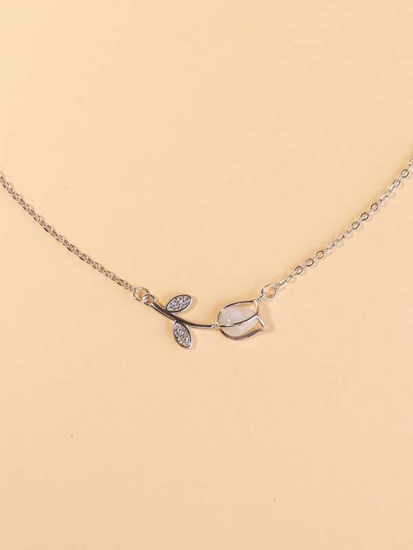 Rhinestone Decor Flower Charm Necklace