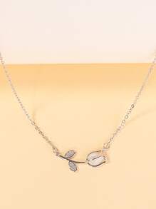 水鑽裝飾花朵掛飾項鍊 - 銀色 - 查看 3