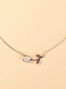 水鑽裝飾花朵掛飾項鍊 - 銀色 - 查看 4