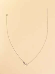 水鑽裝飾花朵掛飾項鍊 - 銀色 - 查看 5