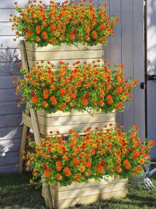 1入/2入/4入/6入人造花，假戶外UV防曬人造黃杨灌木，人造塑料綠植，適用於外掛花盆、庭院、婚禮、室內、家庭、廚房、農家裝飾 - 亮橙色 - 查看 3