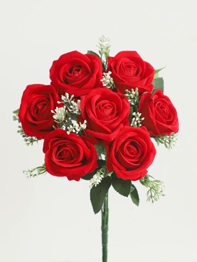 1 Bunch Valentines Rose Flowers Artificial Rose Flowers Velvet Roses Silk Rose Realistic Faux Red Rose Bouquets For Wedding Party Home Decor Valentine's Day Gifts For Her Birthday Gifts For Women, Valentine Day, Gift