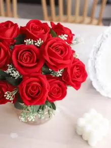 1 Bunch Valentines Rose Flowers Artificial Rose Flowers Velvet Roses Silk Rose Realistic Faux Red Rose Bouquets For Wedding Party Home Decor Valentine's Day Gifts For Her Birthday Gifts For Women, Valentine Day, Gift