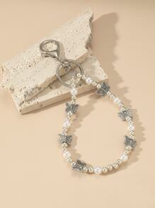 Móc khóa đính cườm trang trí hình bướm & ngọc trai giả - Nhiều màu - Xem 1