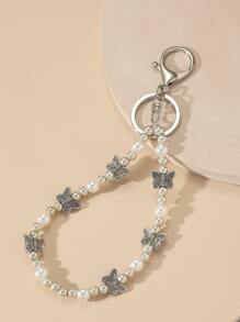 Móc khóa đính cườm trang trí hình bướm & ngọc trai giả - Nhiều màu - Xem 2