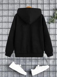 SHEIN Áo nỉ in họa tiết da báo cho bé trai tuổi teen - màu đen - Xem 2