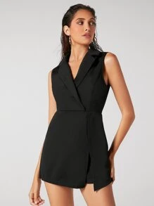 BizChic Notch Collar Solid Blazer Skort Romper Workwear