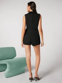BizChic Notch Collar Solid Blazer Skort Romper Workwear