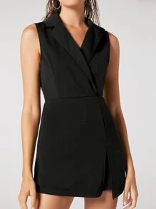 BizChic Notch Collar Solid Blazer Skort Romper Workwear