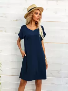 DEARCASE Đầm Túi màu trơn Giải trí - Màu xanh hải quân - Xem 1